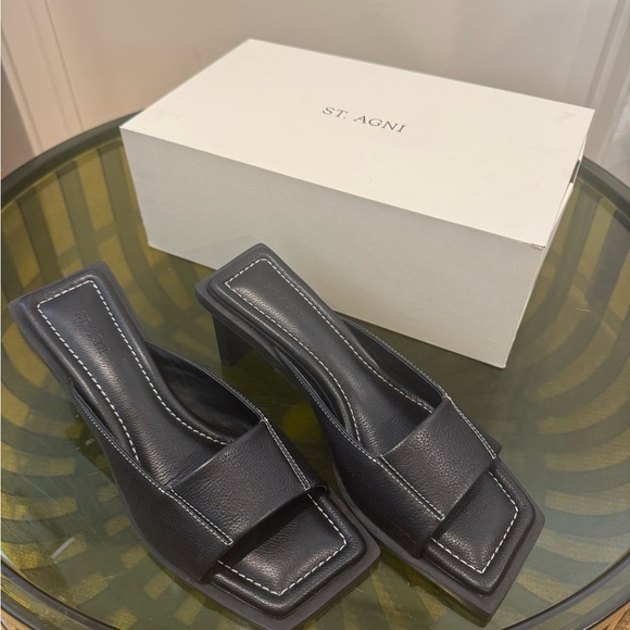 St. Agni Black Leather Sandals - Picture 2 of 6